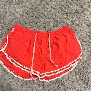 Free People Women’s Red Crochet Trim Drawstring Shorts